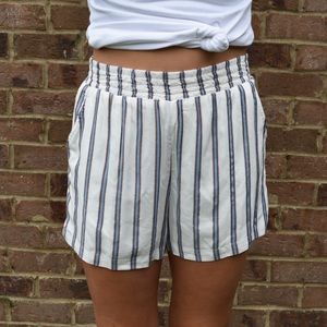White Striped Paperbag Shorts